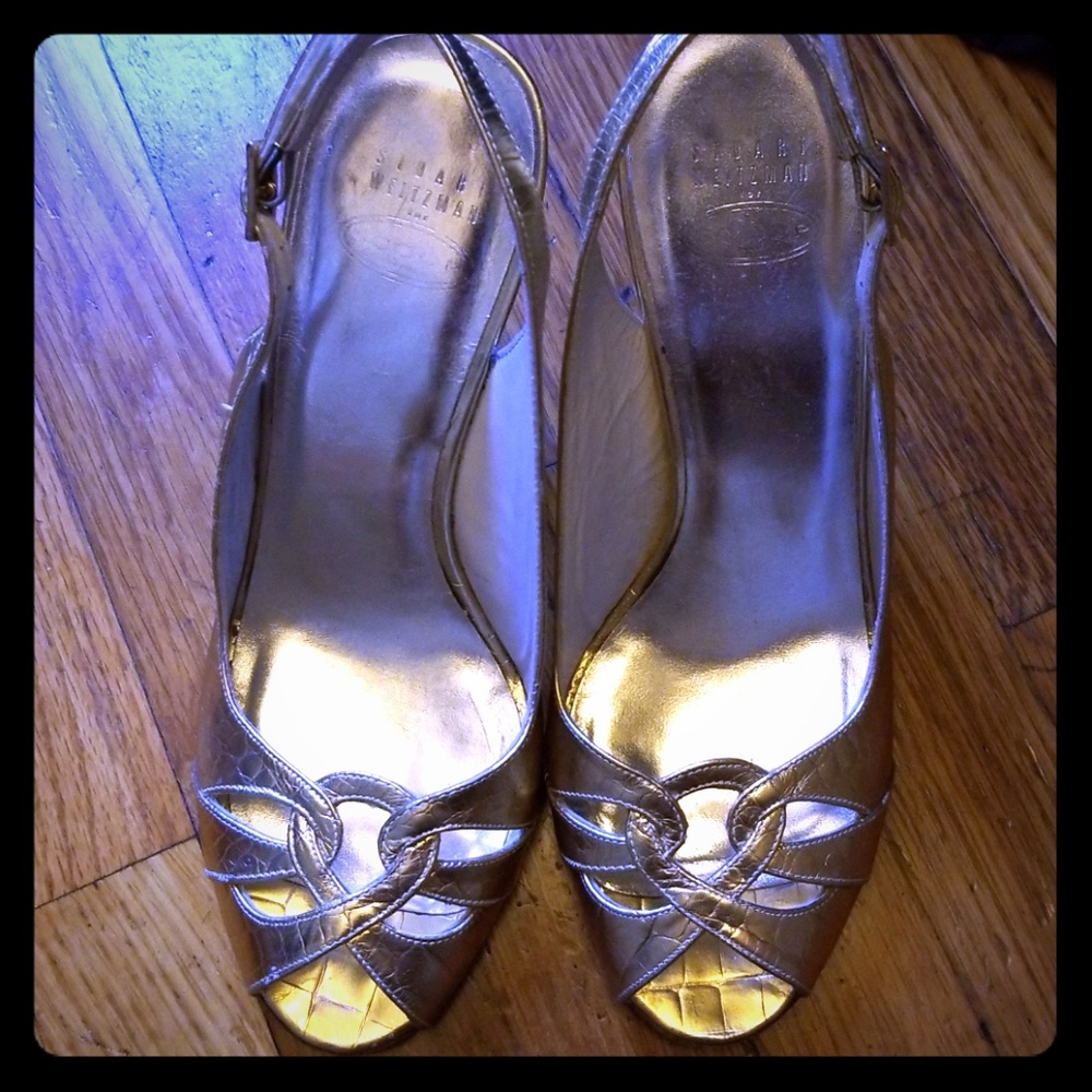 Staurt Weitzman gold open toe